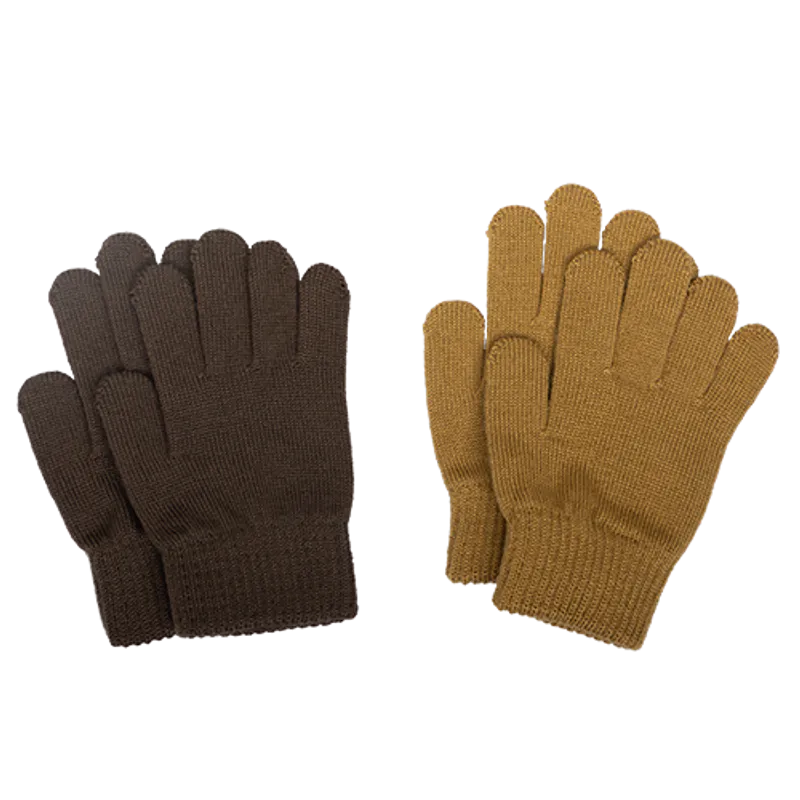 Ullar-Fingravettlingar Merino - 2pör Bone/Brown Mix